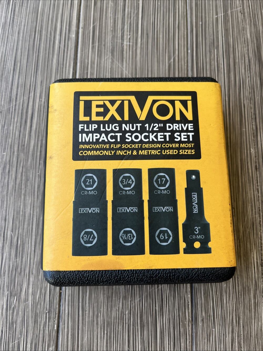 Lexivon 4 Piece Impact Socket Set - 6 Total Lug Nut Sizes Innovative Flip Socket